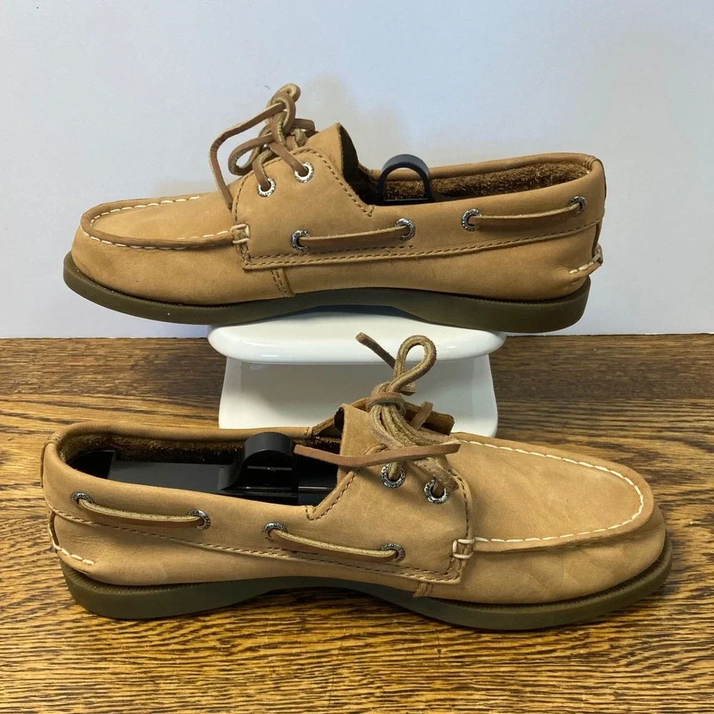 Sperry Top-Sider Boys Authentic Original Tan Leather Boat Shoes YB27284 Size 4M